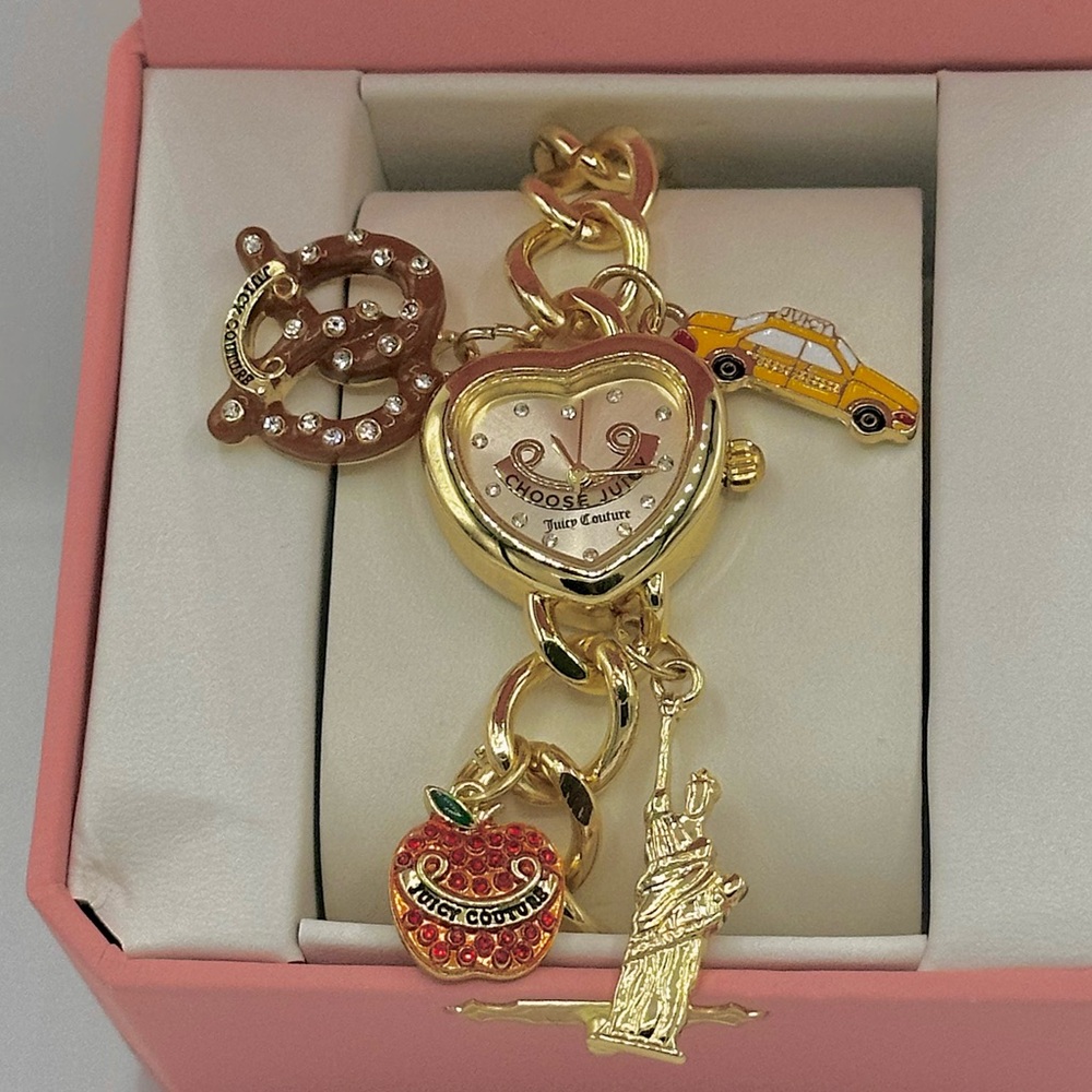 Juicy Couture Gold Tone Heart Watch Bracelet with NYC Themed Charms π½ - Picture 3 of 6